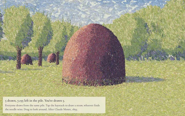 A haystack painted in brushstrokes, standing in a meadow